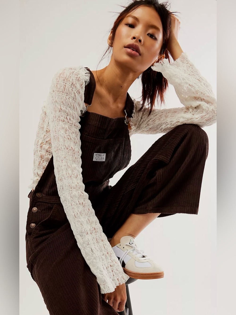 Free People Levi’s Brown Corduroy Baggy Overalls Wide Leg